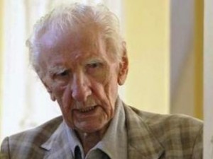 Hungarian Csatary, suspected of war crimes against Jews during Word War Two, leaves the prosecution building in Budapest